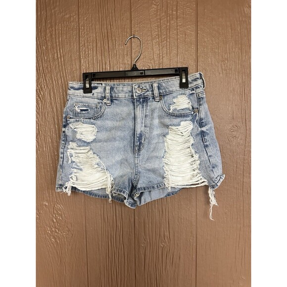 American Eagle Ripped Distressed Mom Shorts Blue Light Wash Women's Size 6 Comfy - Picture 1 of 5